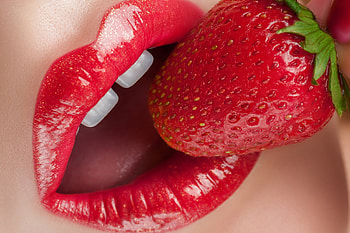 Strawberry red, strawberry, red, fruit, lips, berry, woman, mouth HD wallpaper