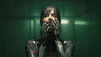 Cyberpunk Girl In Rain, cyberpunk, rain, robot, artist, artwork, digital-art, artstation HD wallpaper