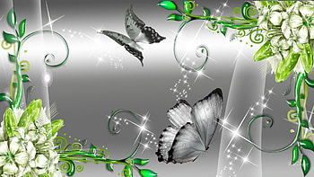 Luxurious White Silver, glow, glitter, frill, stars, spring, butterflies, setoff, garnishment, doodad, embellisher, butterfly, sparkle, shine, ornament, fleurs, dramatic, garniture, garnish, embellishements, caparison, beautifier, papillon, ornamentation, summer, trim, adornment, glitz, embellishment, silver, flowers HD wallpaper
