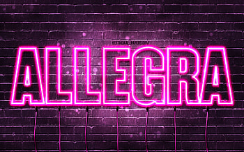Allegra, , with names, female names, Allegra name, purple neon lights, Allegra Birtay, Happy Birtay Allegra, popular italian female names, with Allegra name HD wallpaper