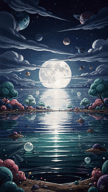 Moonlit Lake Reverie — , Night HD phone wallpaper