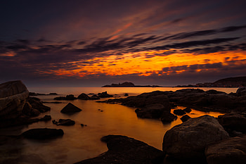 Coast, sunset, sea, clouds, skyline, sky HD wallpaper