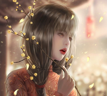 Spring, iart, art, fantasy, yellow, ia, flower, face, girl HD wallpaper