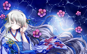 Listening to the Rhapsody of Flowers, sweet, japan clothes, cute, beauty, anime girl, close eyes, pretty, water drop, laying, flowers, listening, dream, sleep, female HD wallpaper