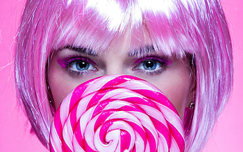 Sweet, blue, white, model, eyes, dessert, girl, food, woman, candy, pink HD wallpaper