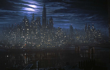 Gotham skyline, Futuristic city, Batman poster HD wallpaper
