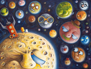 Moons, vikrammadan, painting, moon, art, pictura, luna, funny, luminos HD wallpaper
