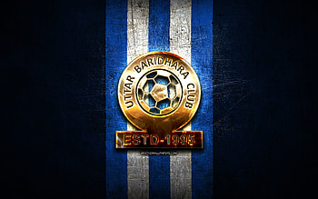 Uttar Baridhara FC, golden logo, Bangladesh Premier League, blue metal background, football, bangladeshi football club, Uttar Baridhara SC logo, soccer, Uttar Baridhara SC, Uttar Baridhara Club HD wallpaper