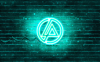 Linkin Park turquoise logo, , music stars, turquoise brickwall, Linkin Park logo, brands, Linkin Park neon logo, Linkin Park HD wallpaper