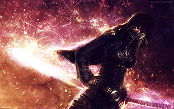 Killer Intent, sexy, yellow eyes, sword, awesome, ninja, hot, cute, long hair, kickass, beauty, blade, badass, anime girl, cool, wicked HD wallpaper