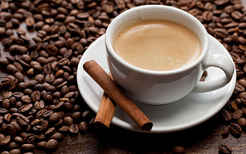 Coffee, foam, cinnamon sticks, sticks, coffee bean, coffee beans, cinnamon, grain, cup, drinks, cups, brown, white cup, saucer, drink HD wallpaper