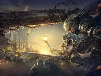 Battle, yellow, couple, fight, girl, pencil1203, armor, golden, man, fantasy, pencil 1203 HD wallpaper