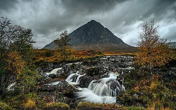 Glen Etive, mountain river, River-Esk, Glencoe valley mountain landscape, overcast, Scotland HD wallpaper