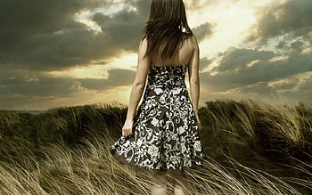 girl in the nature, sunsets, sky, nature, girl, forest, cloud HD wallpaper