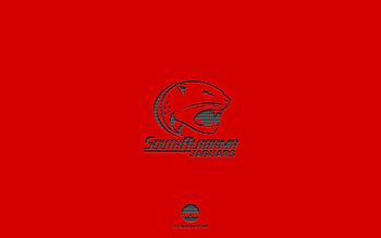 South Alabama Jaguars, red background, American football team, South Alabama Jaguars emblem, NCAA, Alabama, USA, American football, South Alabama Jaguars logo HD wallpaper