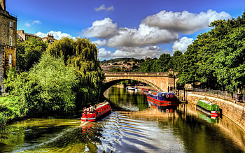 Cities, Trees, Ships, Summer, Bridge HD wallpaper