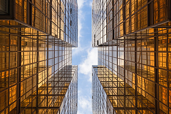 Buildings, glass, golden facade, architecture HD wallpaper