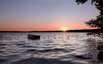 Nature, Sunset, Lake, Boat, Lonely HD wallpaper