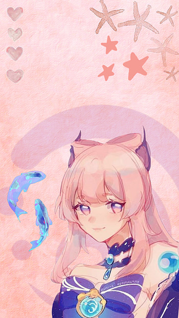 Kokomi, peces, genshin impact, cute, videojuegos, anime HD phone wallpaper
