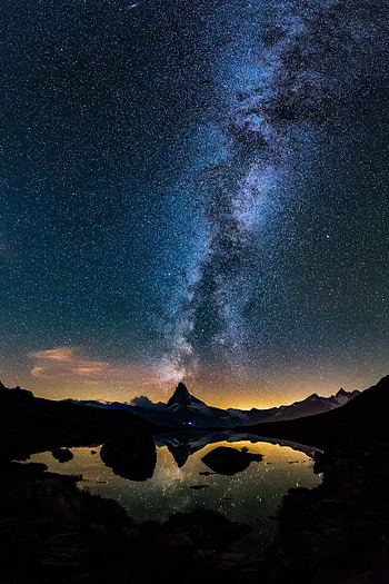 Nature, Universe, Mountains, Lake, Starry Sky HD phone wallpaper