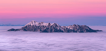 Pink sky, clouds, sunset, mountains HD wallpaper