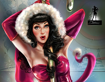 Merry Christmas!, white, craciun, art, girl, cat, pisica, pink, fantasy, christmas, luminos, cris delara HD wallpaper