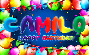 Happy Birtay Camilo, , colorful balloon frame, Camilo name, blue background, Camilo Happy Birtay, Camilo Birtay, popular american male names, Birtay concept, Camilo HD wallpaper