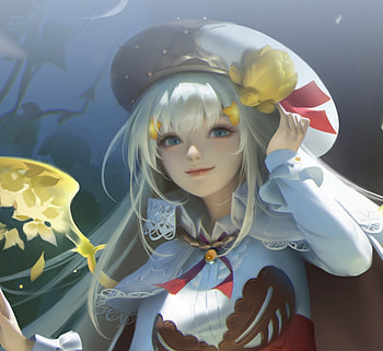 Fantasy girl, yellow, face, cute, luminos, girl, yuanyuan wang, hat HD wallpaper