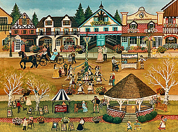 Festival at Leavenworth, horse, architecture, art, festival, landscape, beautiful, Leavenworth, artwork, scenery, wide screen, painting, equine HD wallpaper