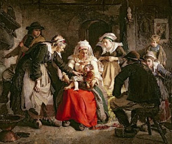 Robert Wylie ~ A breton sorceress (1872), new born, art, a breton sorceress, people, dress, woman, witch, robert wylie, 1872, painting, abstract, artist, red, child HD wallpaper
