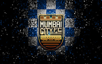 Mumbai City FC, glitter logo, ISL, blue white checkered background, soccer, indian football club, Mumbai City FC logo, mosaic art, football, FC Mumbai City, India HD wallpaper