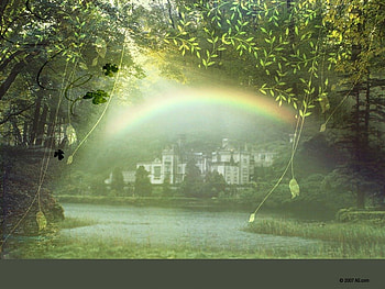 Rainbow-Castle, castle, rainbow HD wallpaper