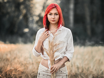 Redhead, woman model, outdoor HD wallpaper