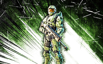 Master Chief, grunge art, Fortnite Battle Royale, Fortnite characters, green abstract rays, Master Chief Skin, Fortnite, Master Chief Fortnite HD wallpaper