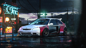 Cyberpunk Honda Civic EK3 1998, cyberpunk, scifi, cars, artist, artwork, digital-art, artstation HD wallpaper