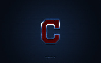 Cleveland Indians emblem, American baseball club, red logo, blue carbon fiber background, MLB, Cleveland Indians Insignia, baseball, USA, Cleveland Indians HD wallpaper