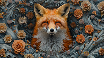Enchanting Red Fox Amidst Floral Patterns, red fox HD wallpaper
