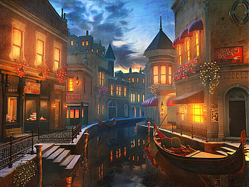 Night streets, night, light, town, streets, houses, water, evening HD wallpaper