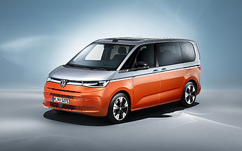 2021, Volkswagen Multivan T7, , front view, exterior, new orange-white Multivan, new Multivan T7, minivan, Volkswagen HD wallpaper