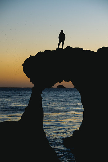 Sunset, Rock, Horizon, Dark, Silhouette HD phone wallpaper