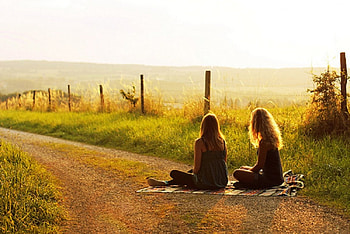 full contact with nature, meadow, girls, beautiful, nature, sun HD wallpaper