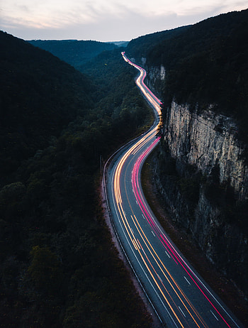 Nature, Dark, Road, Turn, Illumination, Backlight HD phone wallpaper