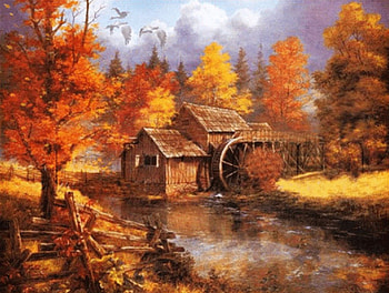 Old Mill, nature, fall season, painting HD wallpaper