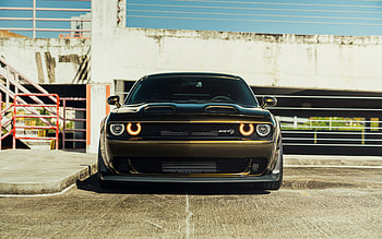 Dodge Challenger SRT Hellcat, front view, brown Dodge Challenger, tuning Dodge Challenger, supercar, headlights, American sports cars, Dodge HD wallpaper