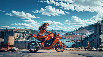 Asuka Langley Soryu On Bike, neon-genesis-evangelion, asuka-langley-soryu, anime-girl, anime, artist, artwork, digital-art, deviantart HD wallpaper