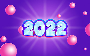 2022 blue 3D digits, pink bubble gum, Happy New Year 2022, violet abstract backgrounds, 2022 concepts, 2022 new year, 2022 on purple background, 2022 year digits HD wallpaper