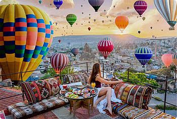 :), colorful, balloon, girl, hot air balloon HD wallpaper