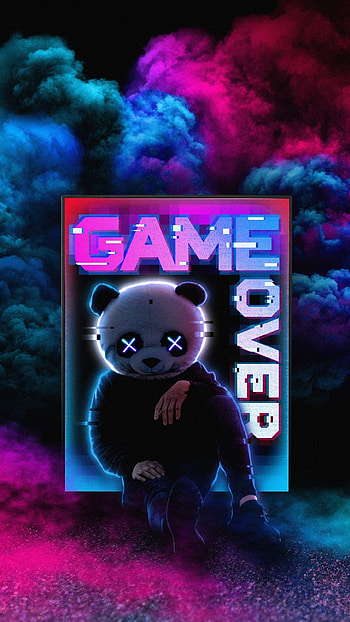Game over, red, magenta, panda HD phone wallpaper