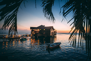 Nature, Water, Sunset, Sea, Branch, Small House, Lodge HD wallpaper