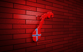 Norway map, , red brickwall, European countries, Norway map silhouette, Norway flag, Europe, Norwegian map, Norwegian flag, Norway, flag of Norway, Norwegian 3D map HD wallpaper